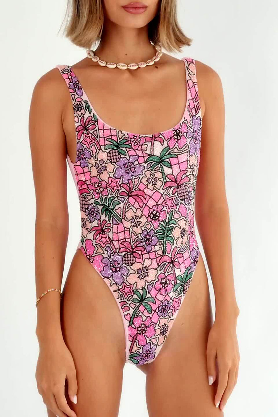 Floral Hand Beaded Swimsuit Multi Coloured by Oceanus