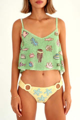 SEA Hand Beaded TOP GREEN - Oceanus Swimwear