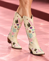 Oceanus Multi Colour Embroidered Western Long Boots