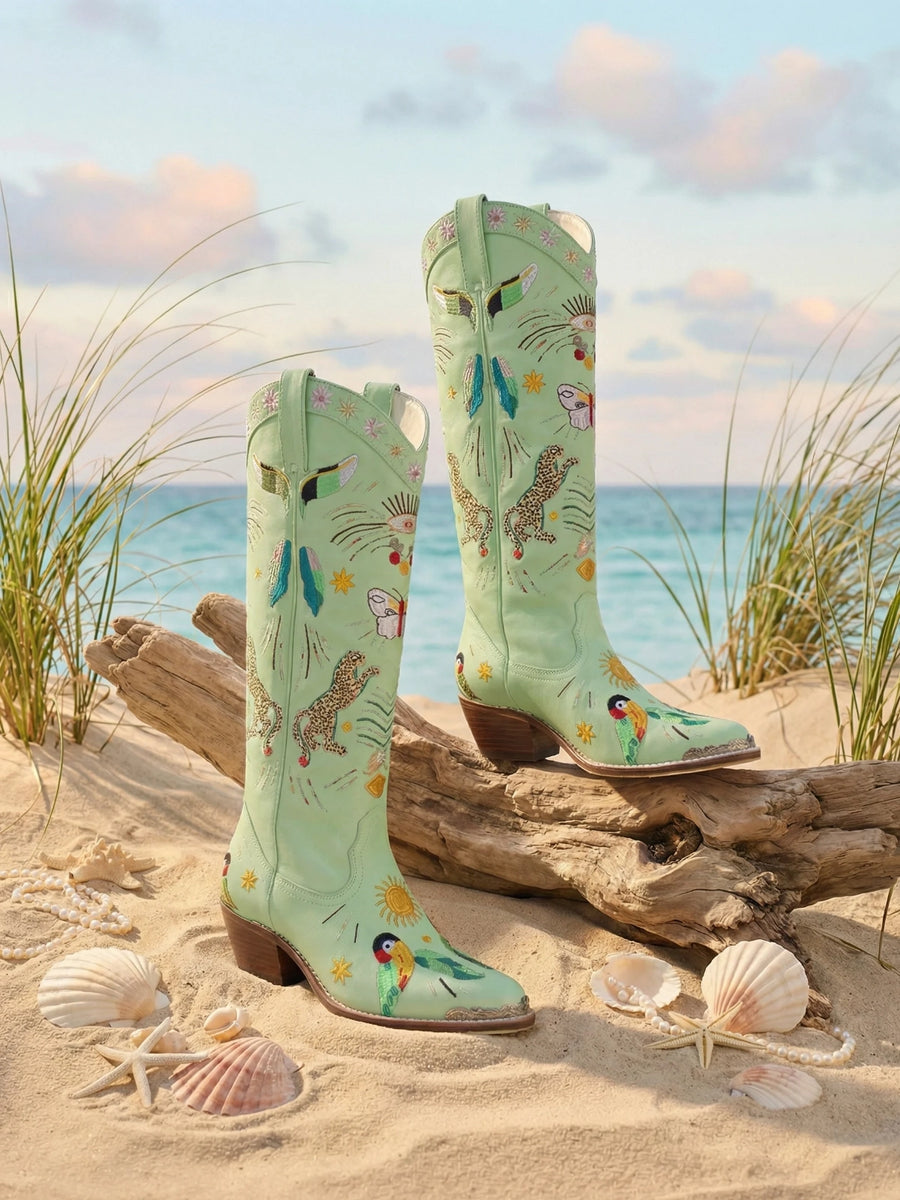 Willow Embroidered Leather Boots Multi Colour