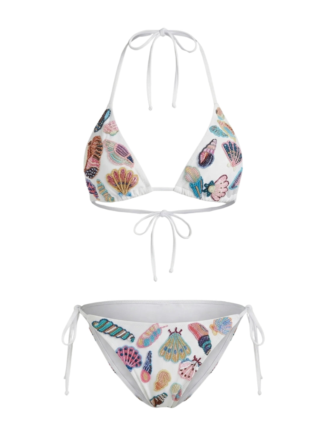 Oceanus x Zandra Rhodes Dreamshell Half Beaded White Bikini Top