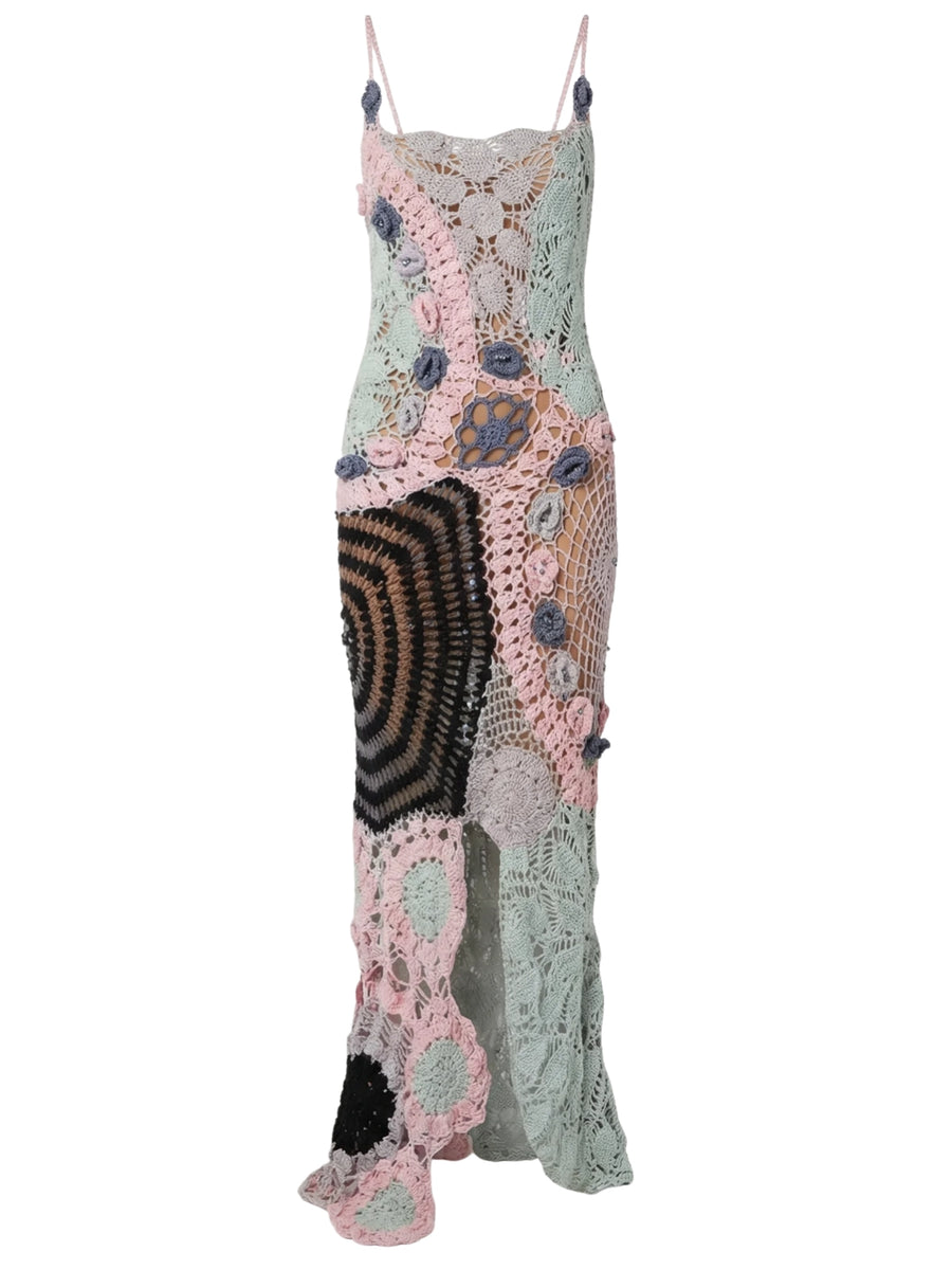 Cassandra Vintage Crochet Evening Dress Multi-Coloured