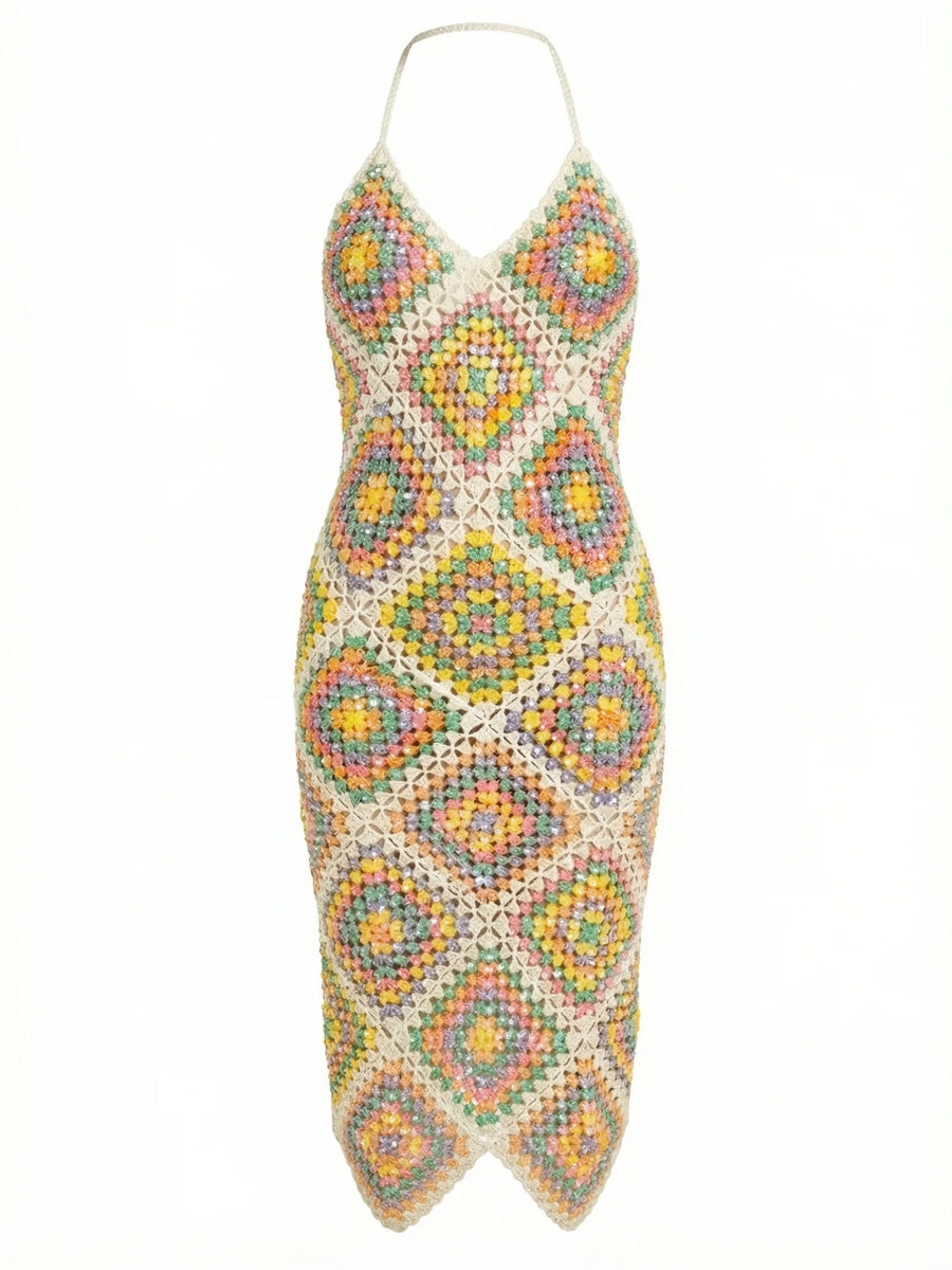 Katerina Crochet And Sequin Luxe Multi Coloured Dress