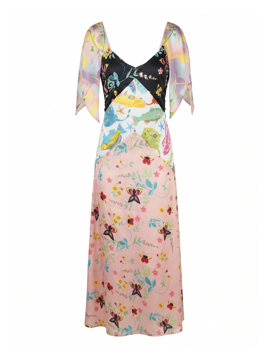 Samantha V Shaped Neckline Multi-Coloured Maxi Dress