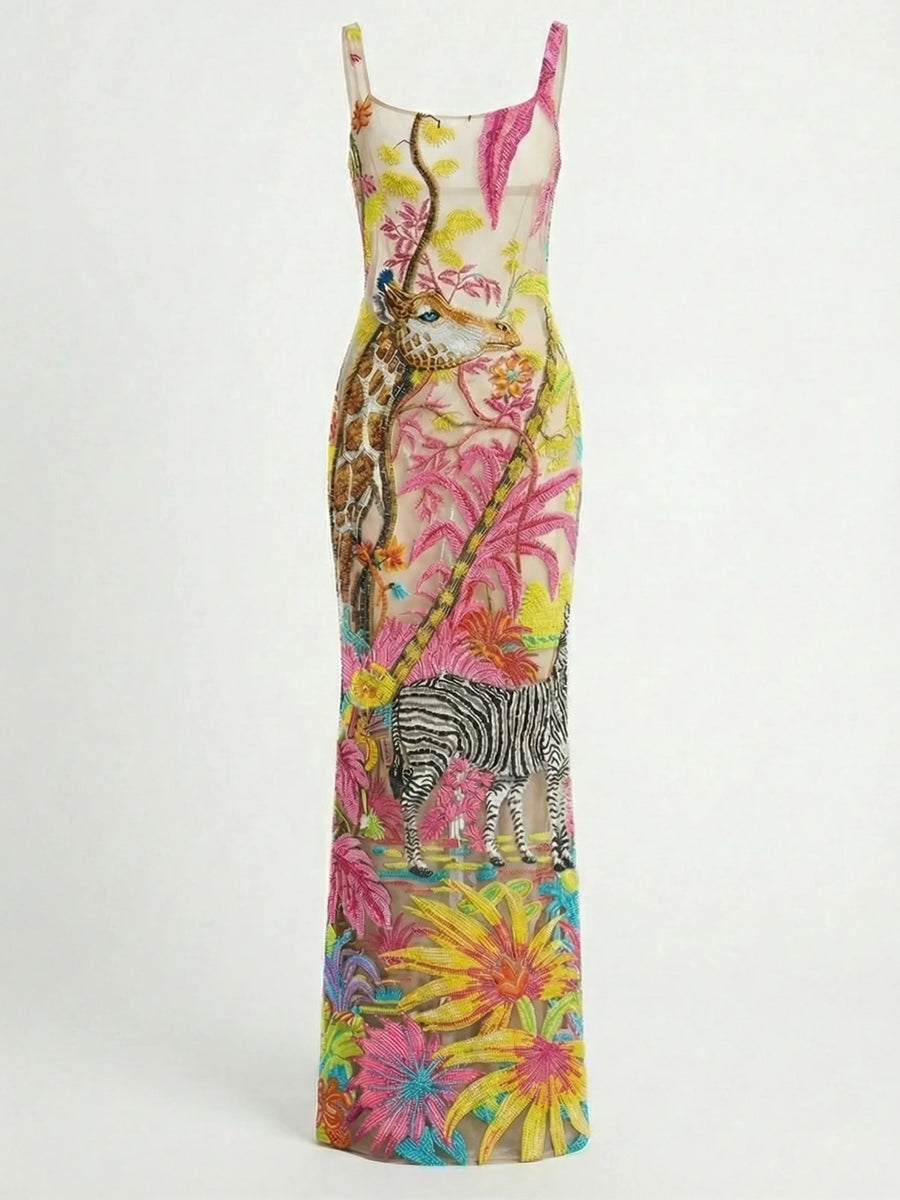 Safari Garden Beaded Maxi Dress