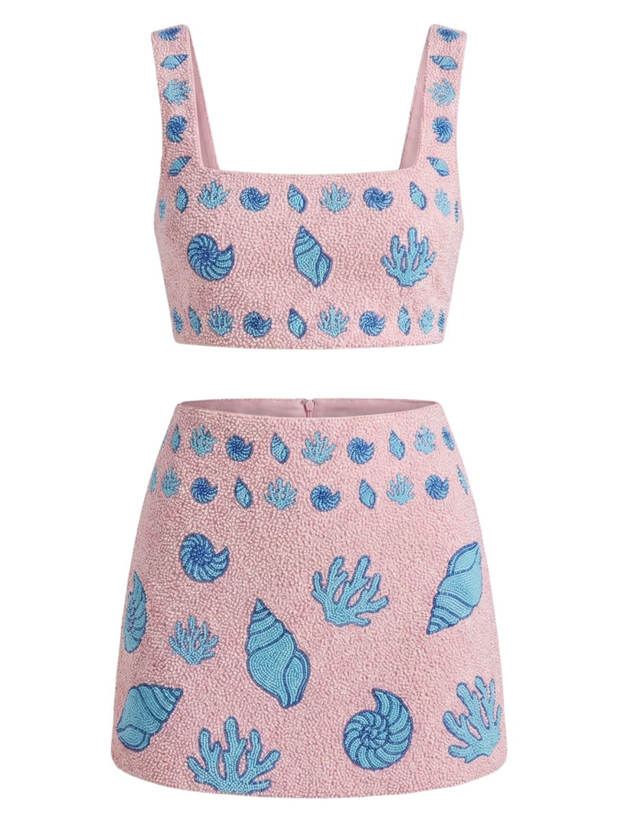 Ocean Bloom Co-ord Skirt Pink