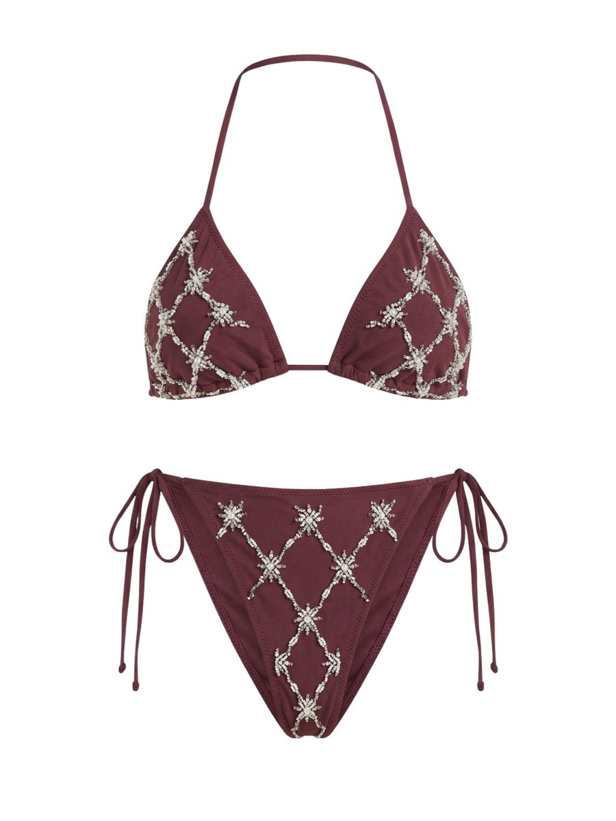 Orion Beaded Burgundy Bikini Top