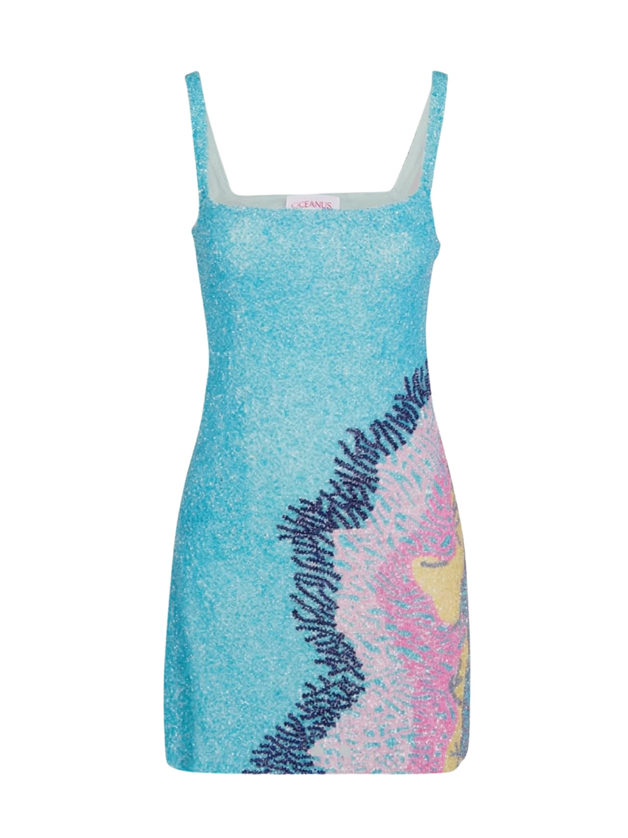 Adeline Coral Hand Beaded Mini Dress Blue