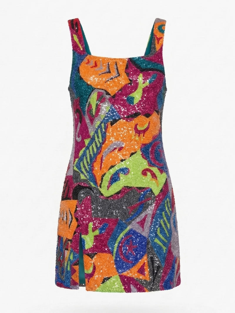 Red Boston Mosaic Beaded Mini Dress