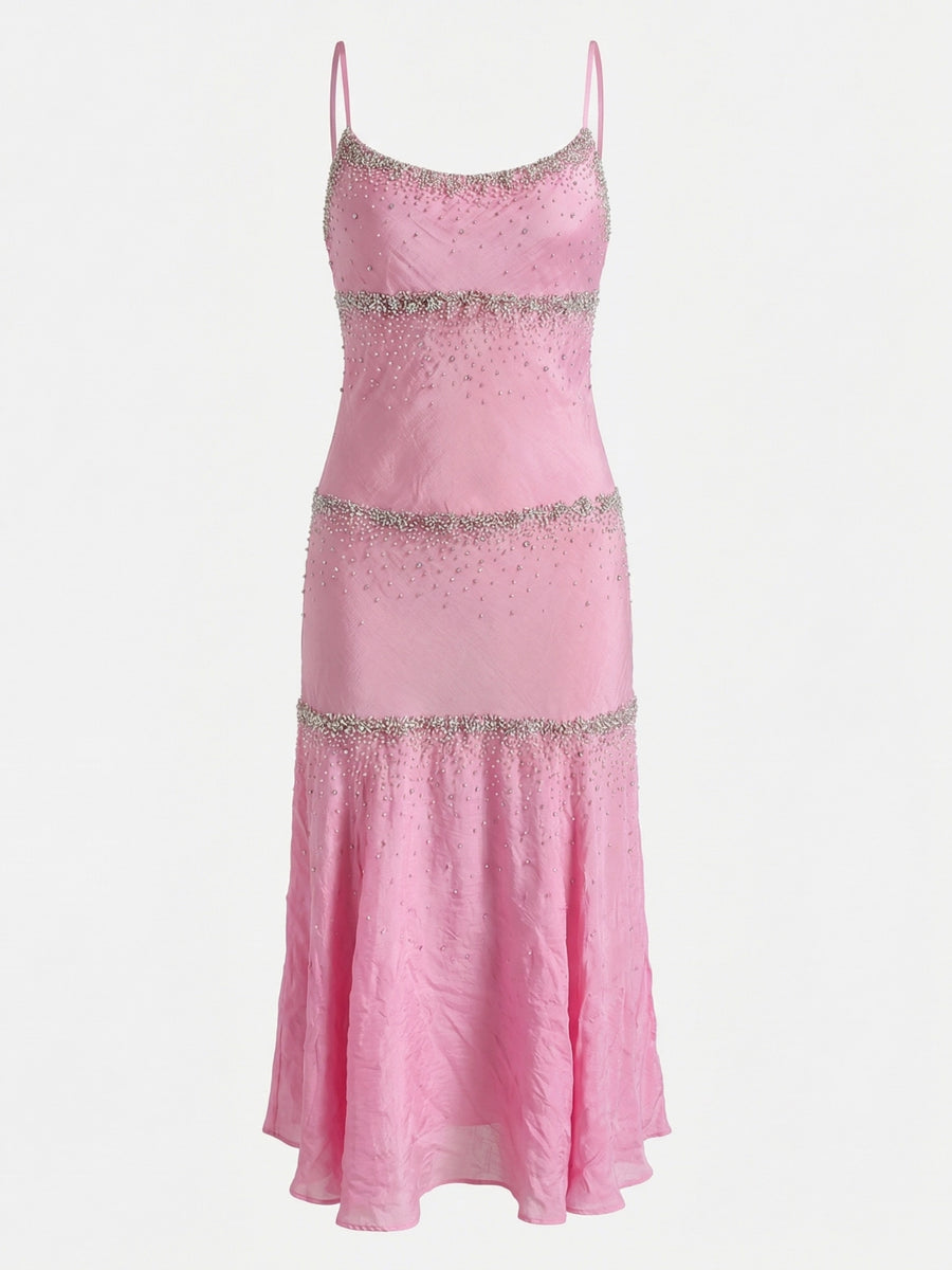 Rose Crystal Beaded Midi Dress