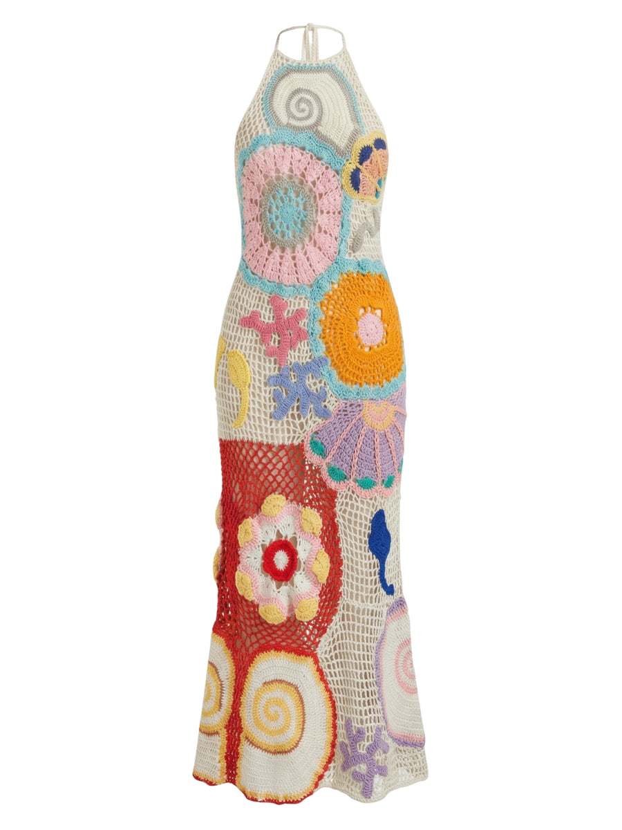 Kaia Crochet Coral Multi Maxi Dress