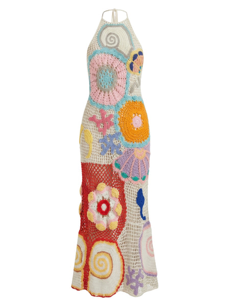 coral reef crochet dress Kaia Crochet Coral Multi Maxi Dress, L / White