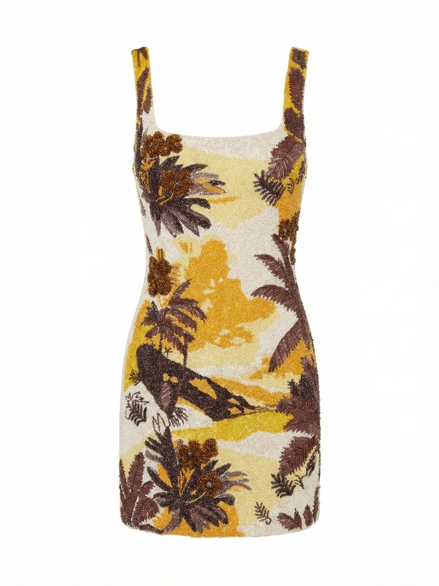 Kulani Kinis x Oceanus Golden Sunset Beaded Mini Dress