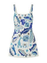 Arizona Blue White Beaded Mini Dress