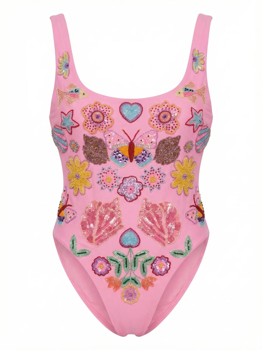 Mirrored Sea One Piece Swimsuit Pink
