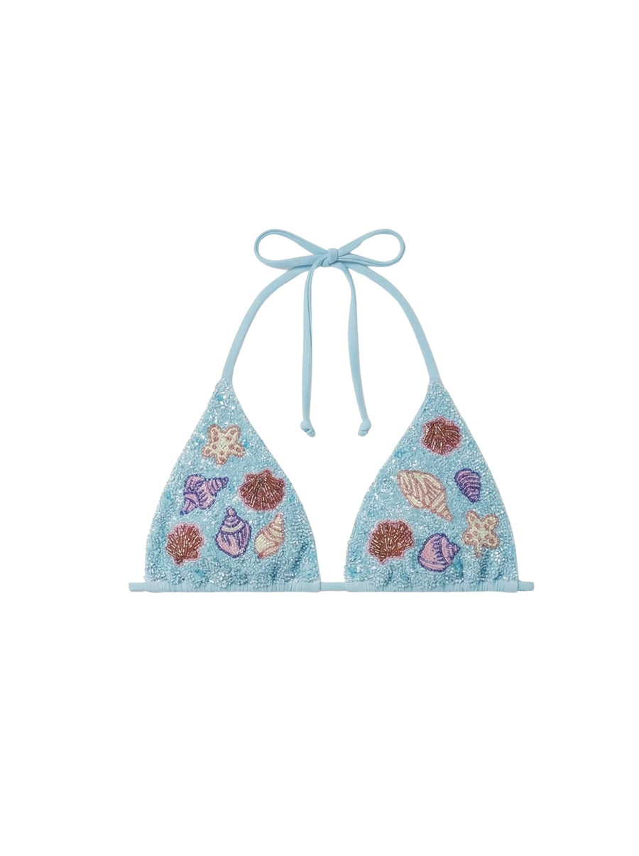 Shell Beaded Bikini Top - Blue