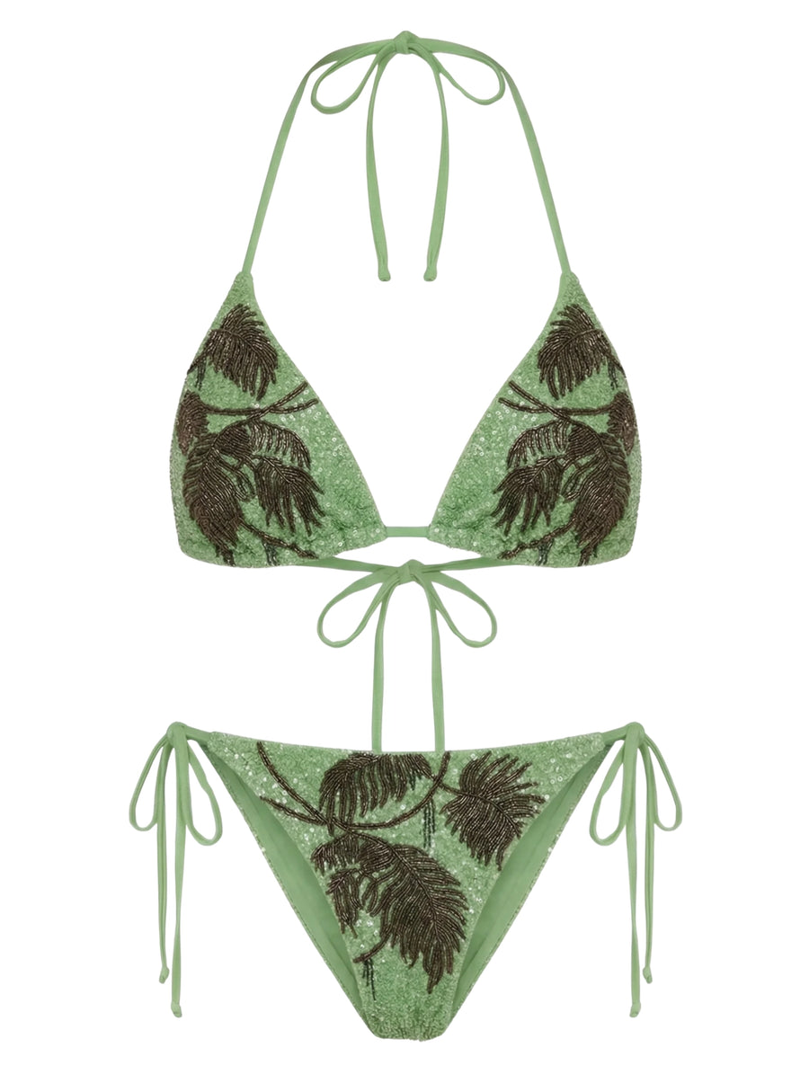 St. Barth Green Hand-Beaded Crystal Bikini Top