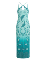 Dolphin Teal Hand Beaded Maxi Dress