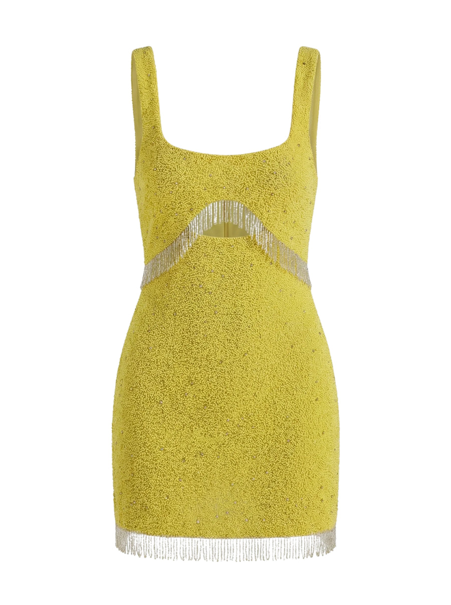 Posy Yellow Beaded Mini Dress