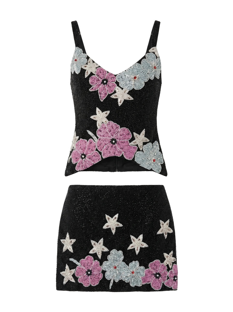 Black Flower Star Co-ord Skirt