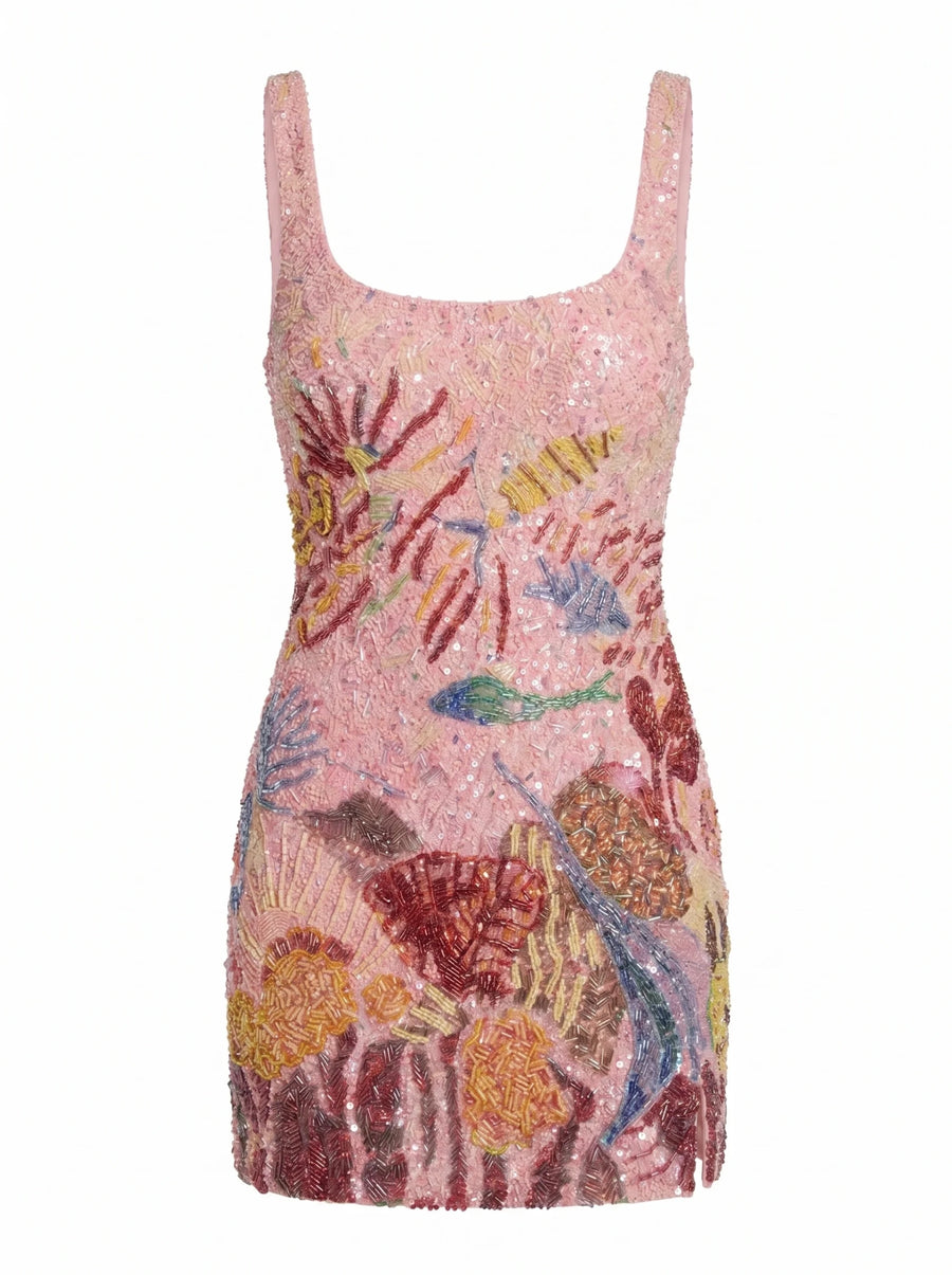 Oceanic Bloom Pink Mini Dress