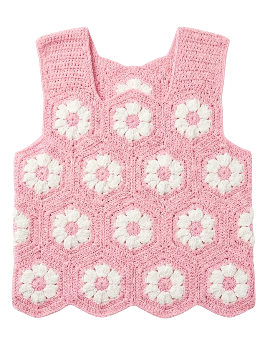 Daisy Bloom Crochet Pink Cardigan