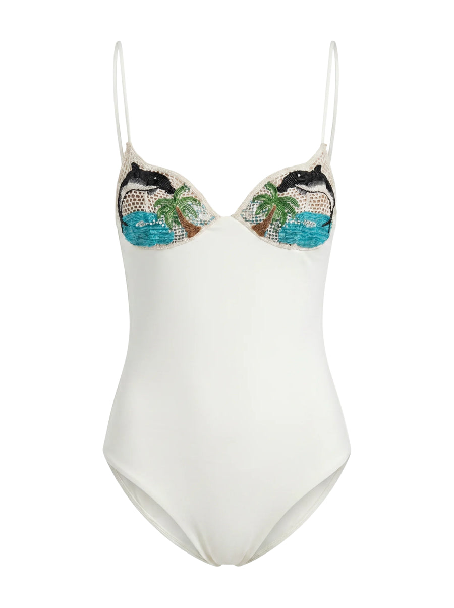 Dolphin One Piece Swimsuit White in Stock