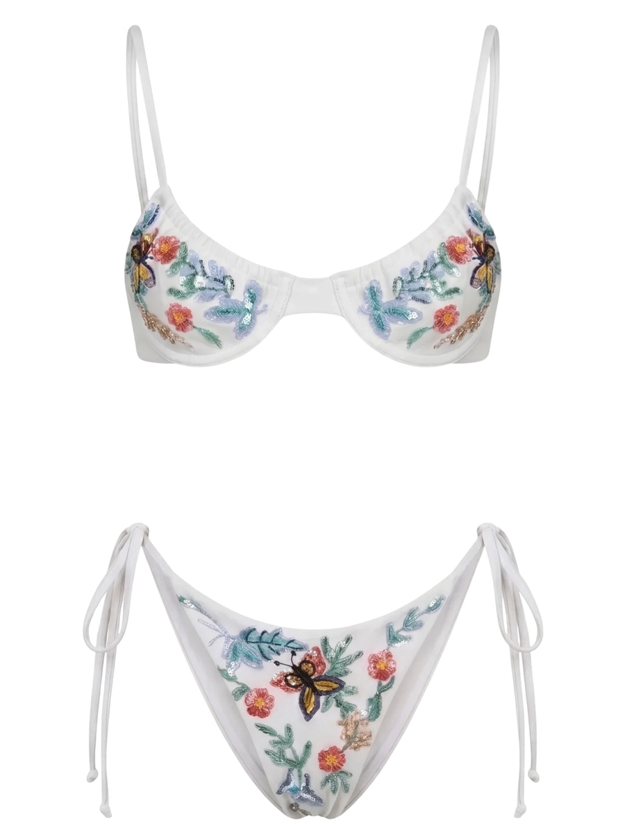 Los Angeles Hand-Embroidered Bikini Top White