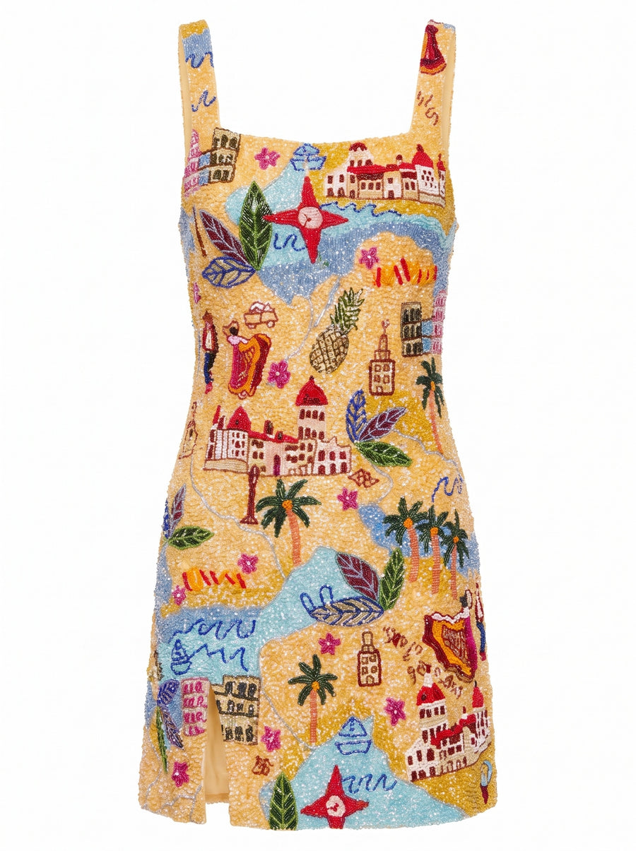 Havana Yellow Beaded Mini Dress