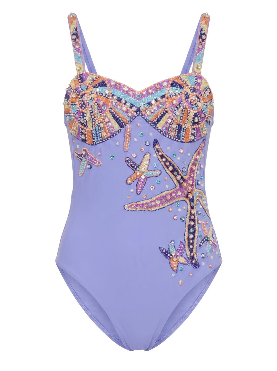 Selene Sea Shell Hand-Beaded Swimsuit Purple