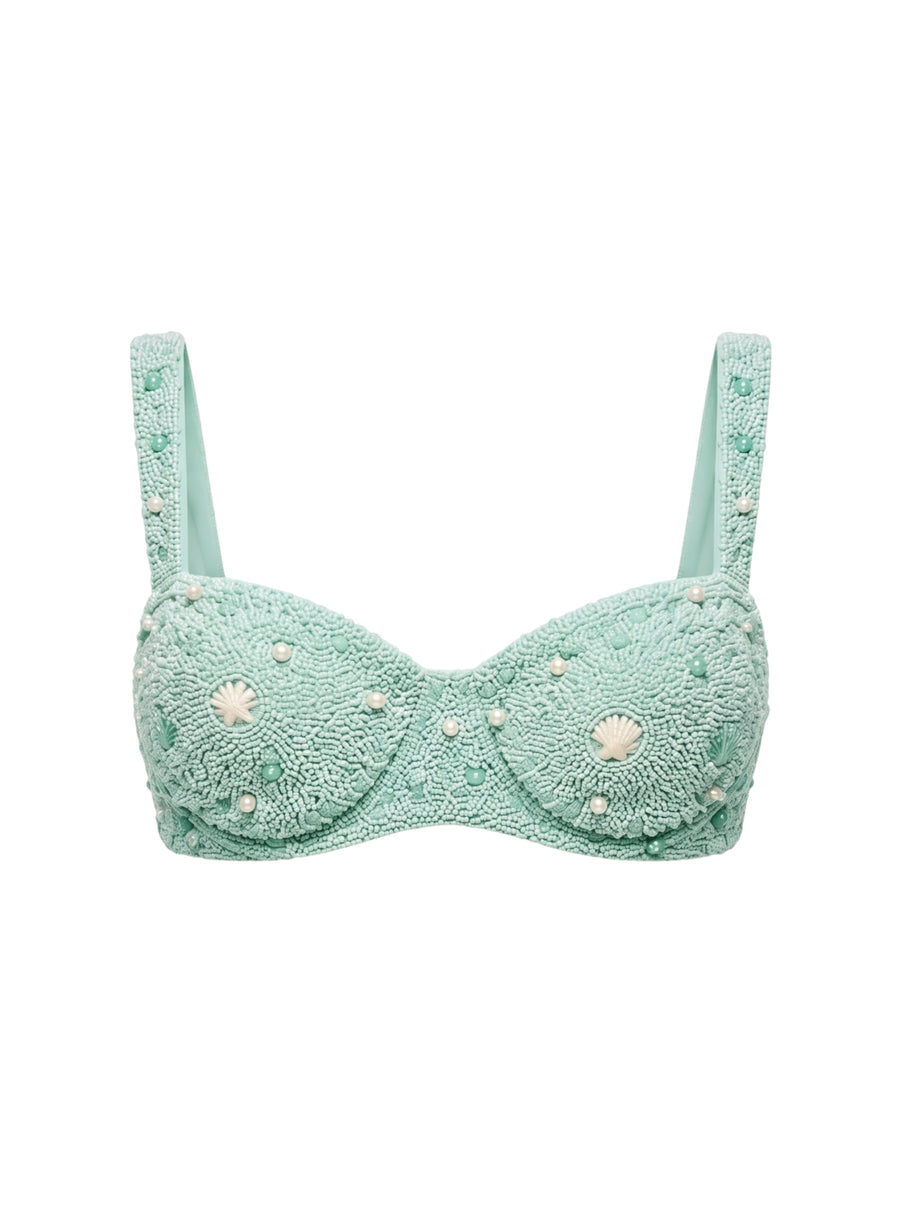Heidi Shell Hand-Beaded Blue Bikini Top
