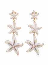Triple White Starfish with Pearl Earrings
