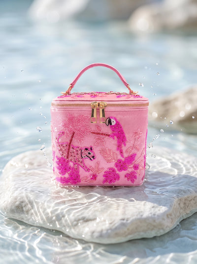 Tropical Pink Hand-Embroidered Vanity Bag