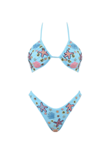 Fia Tropical Hand Embroidered Bikini Bottom Blue