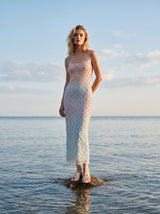 Calliope Luxury Hand Embroidered Crystal Pink Blue Ombre Maxi Party Dress
