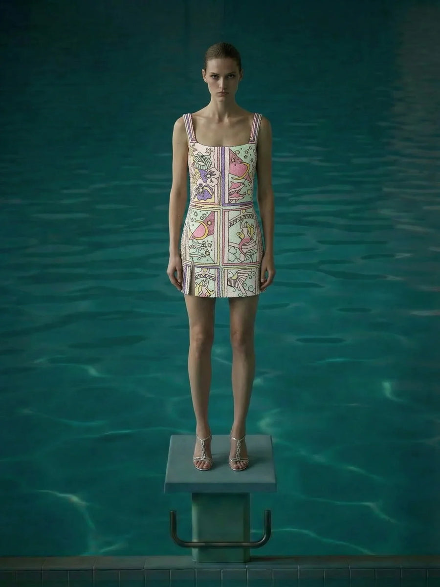 Talia Hand Beaded Multi-Coloured Crystal Party Dress in Stock