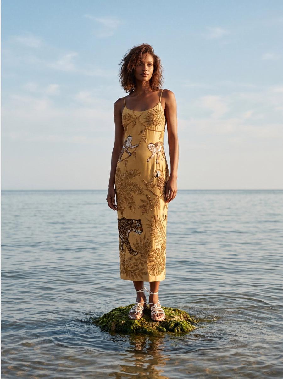 Zola Gold Midi Strap Dress