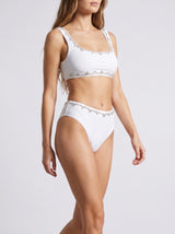 Aaliyah Hand Beaded Crystals Bikini Top White