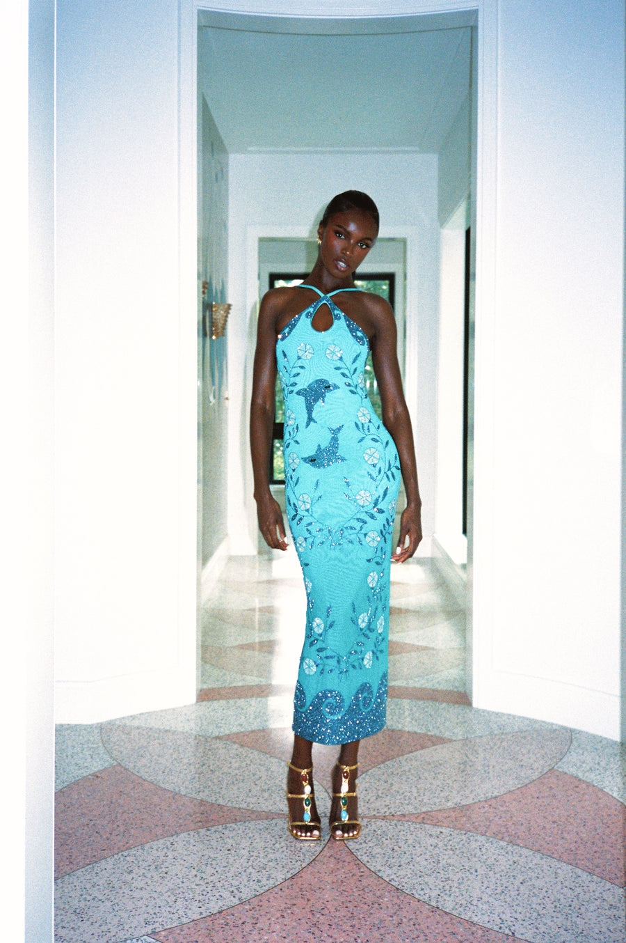 Dolphin Aqua Halterneck Maxi Dress