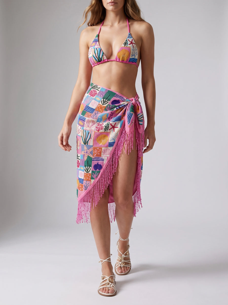 Starfish Mosaic Tasseled Pink Midi Sarong
