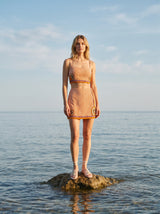 Melodie Co-ord Hand Embroidered Crystal Skirt Peach