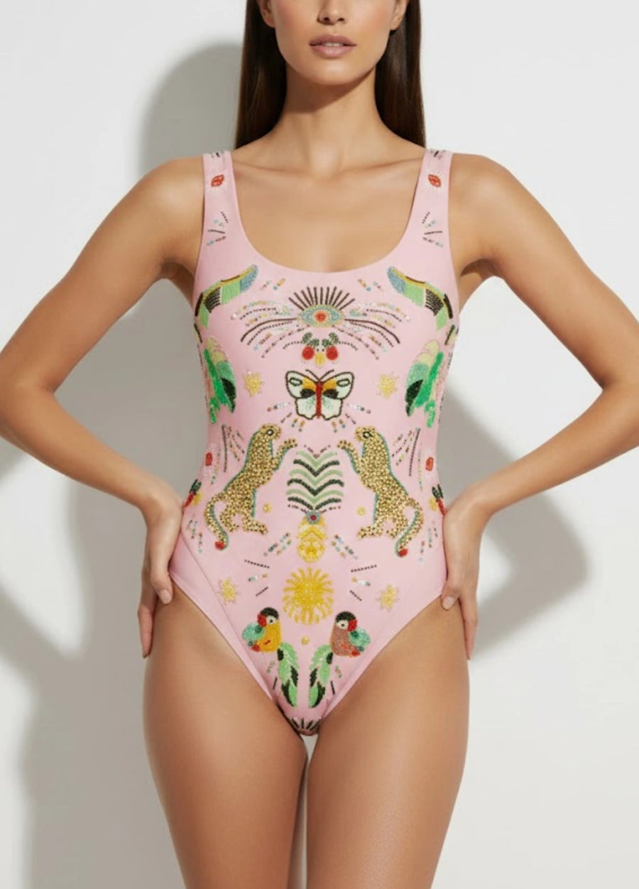 Willow Hand Embroidered Swimsuit - Peach