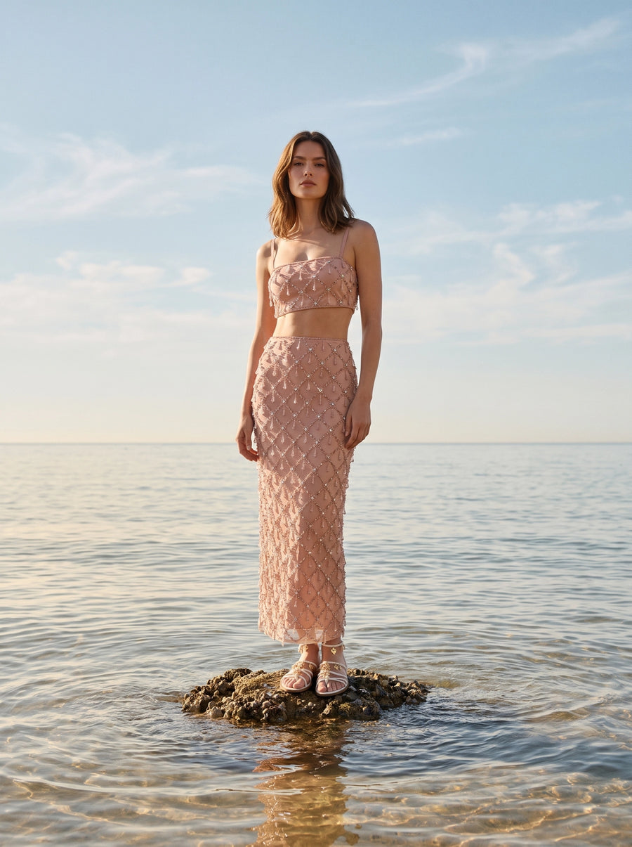 Calliope Nude Luxury Embroidered Crystal Co-Ord