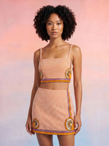 Melodie Co-ord Hand Embroidered Crystal Skirt Peach