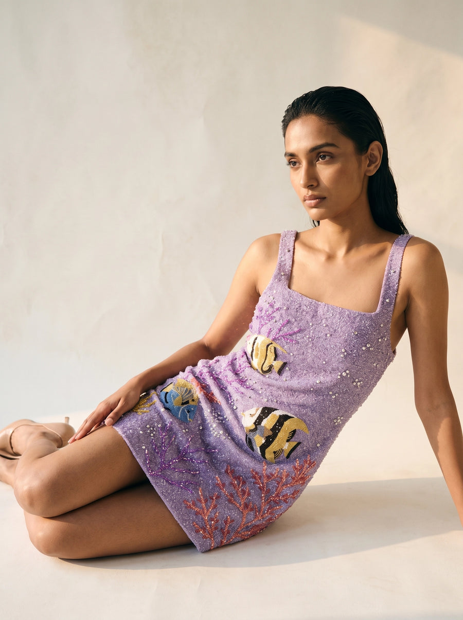 Morish Idol Hand Beaded Mini Dress Purple