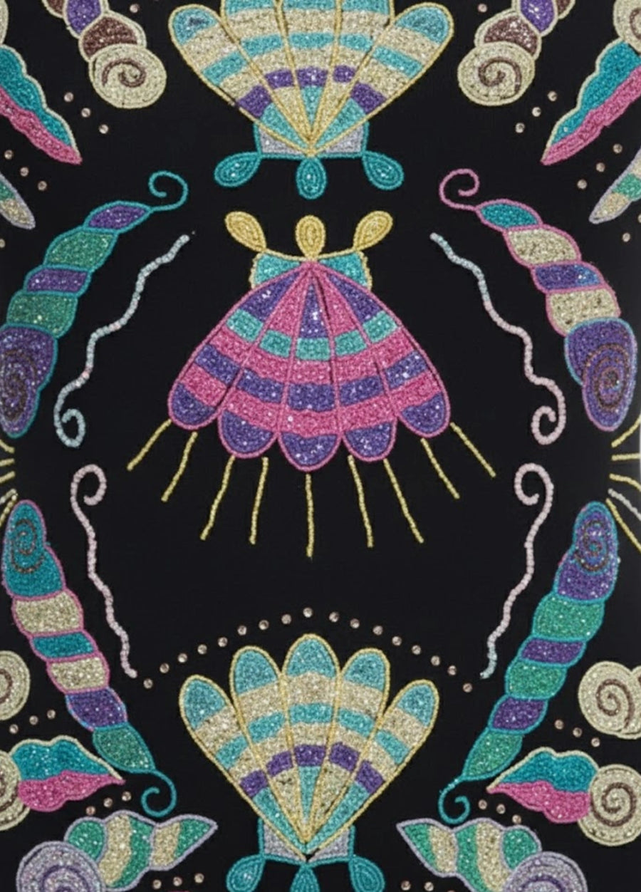 Oceanus x Zandra Rhodes Dreamy Dreamy One Piece Shell Swimsuit Black