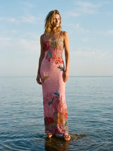 Oceanic Bloom Pink Maxi Dress