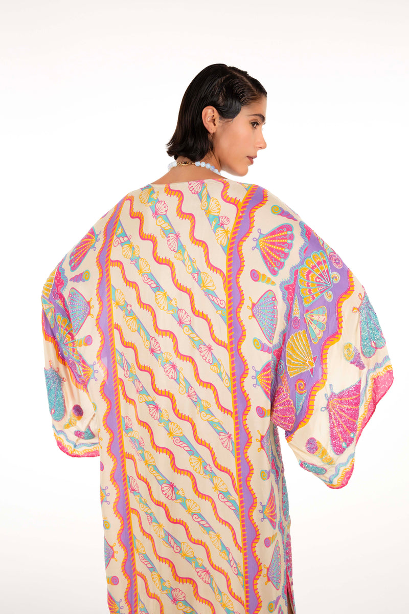 Oceanus x Zandra Rhodes Dream Kaftan Dress – Artistic patterned kaftan maxi long dress – Oceanus Swimwear