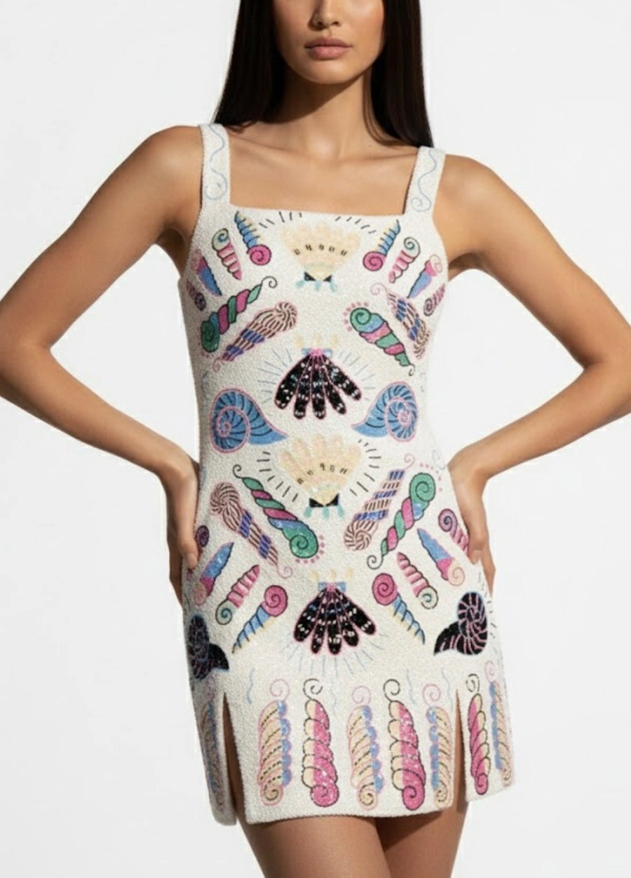 Oceanus x Zandra Rhodes Dream Shell Mini Dress White