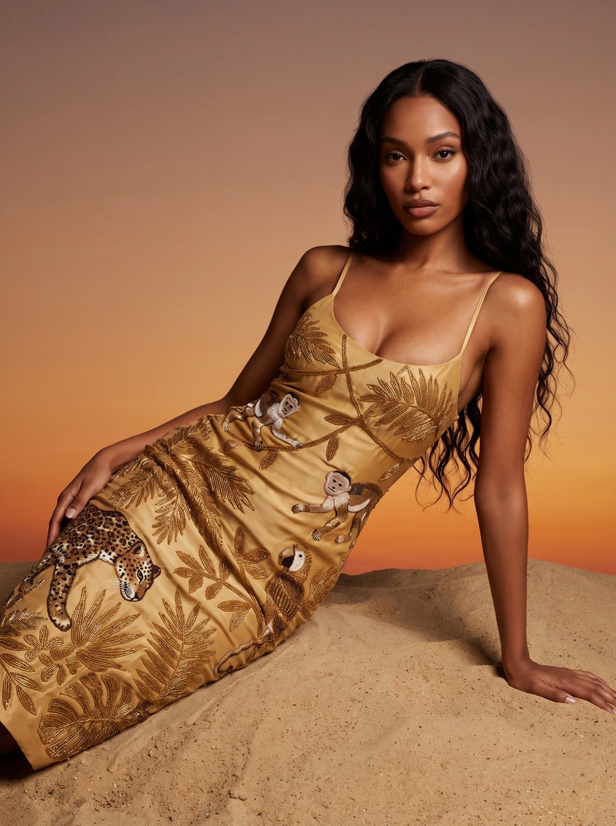 Zola Gold Midi Strap Dress